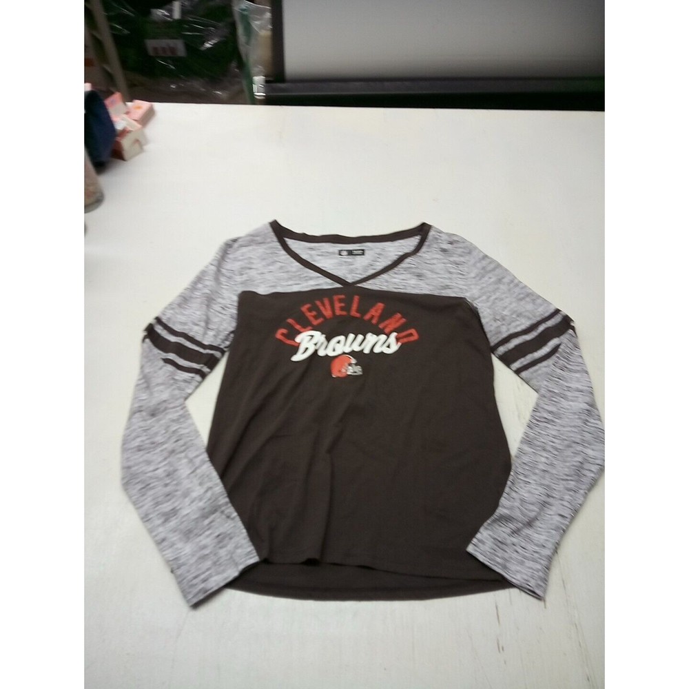Cleveland Browns Women's Large V-Neck T-Shirt Gray Brown NFL Team Apparel